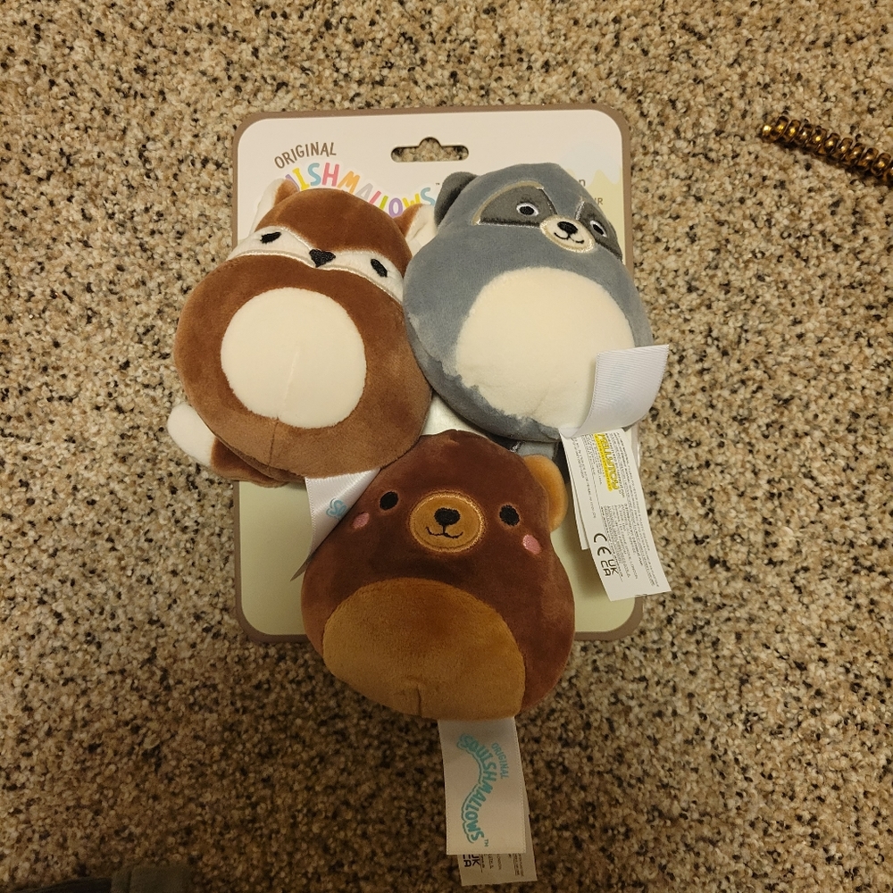 Squishmallow Allan fox, Rocky raccoon, Omar brown bear 4 inches dog toy …